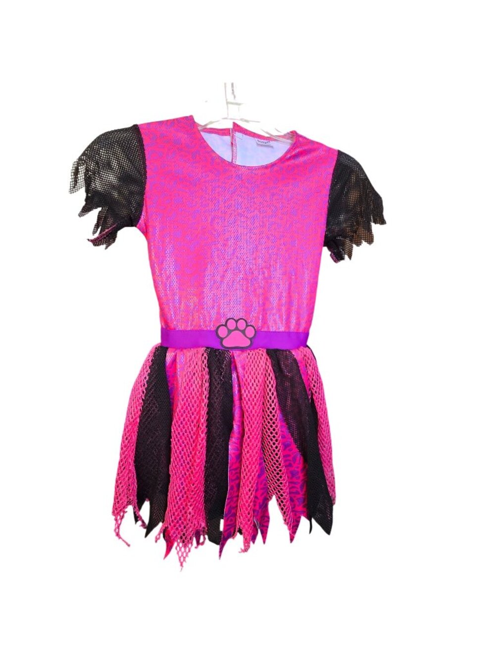 Spirit Cat Costume Girls Pink Purple Leopard Print Dress Paw Belt & Tail JJ4393